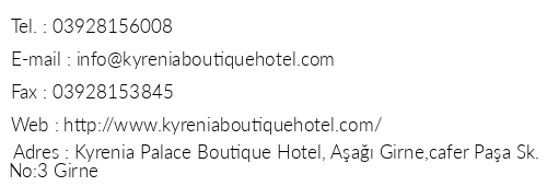Kyrenia Palace Boutique Hotel telefon numaralar, faks, e-mail, posta adresi ve iletiim bilgileri